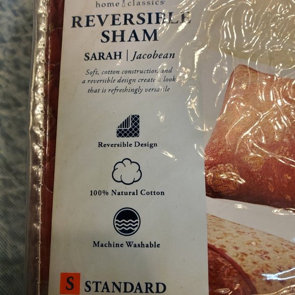 Home Classics Reversible Pillow Shams Red Jacobean X2 - Picture 4 of 6